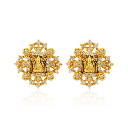 Golden Goddess Lakshmi Square Frame 925 Sterling Silver Earring for Women