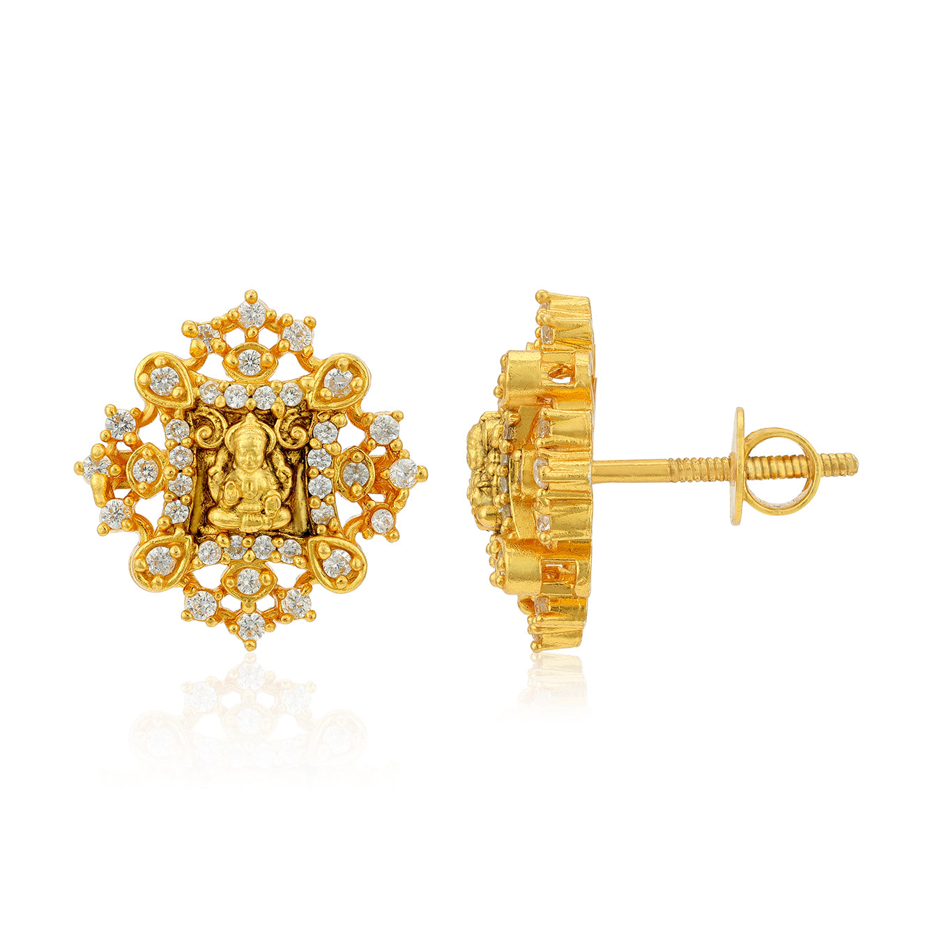 Golden Goddess Lakshmi Square Frame 925 Sterling Silver Earring for Women
