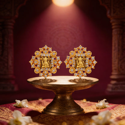Golden Goddess Lakshmi Square Frame 925 Sterling Silver Earring for Women