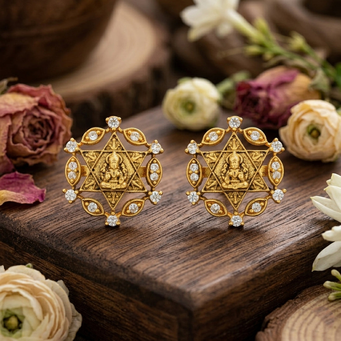 Golden Goddess Lakshmi Star Frame 925 Sterling Silver Stud for Women