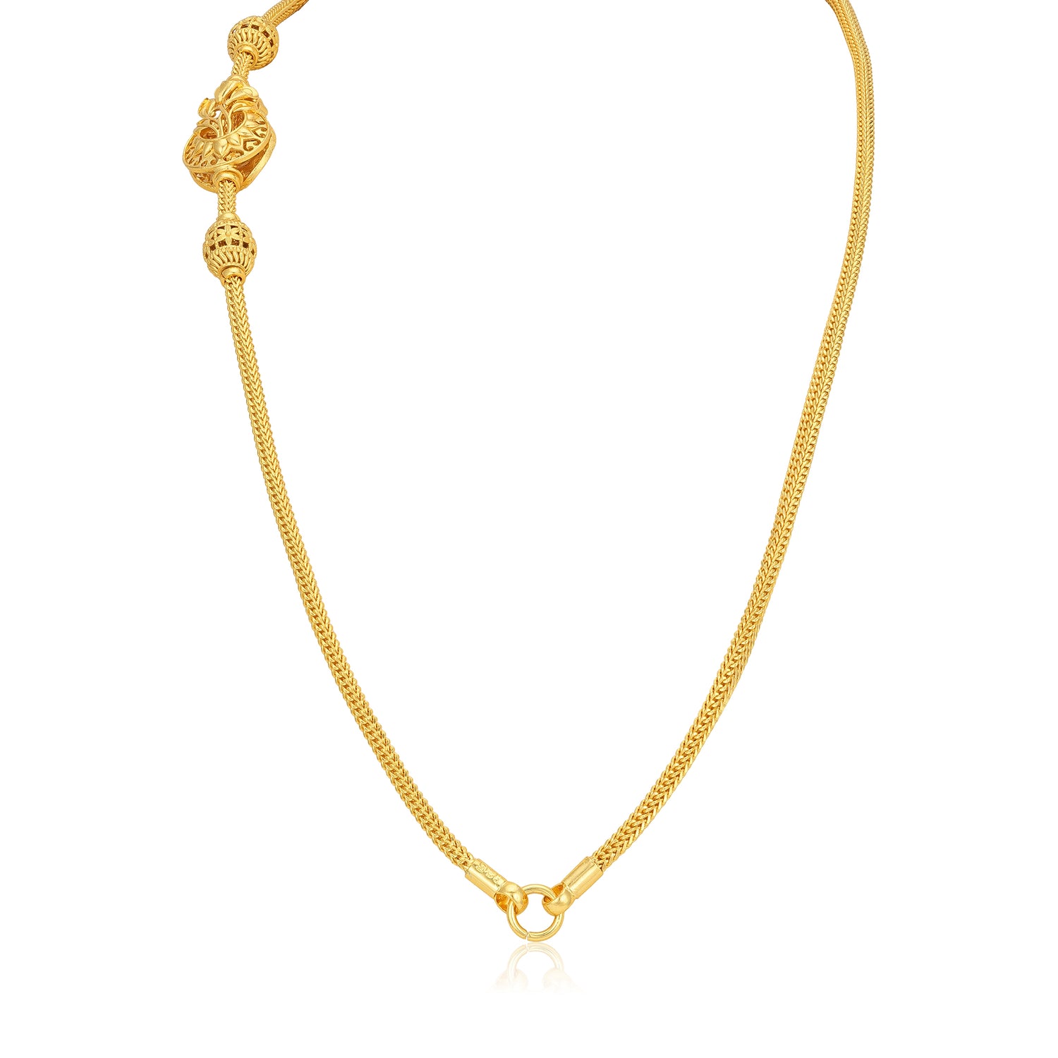 Golden Graceful Mugappu Bead Accent 925 Sterling Silver Thali Chain for Women