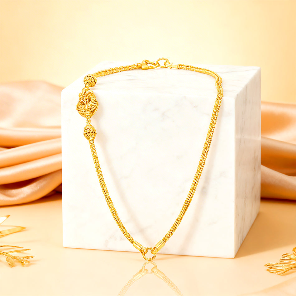 Golden Graceful Mugappu Bead Accent 925 Sterling Silver Thali Chain for Women