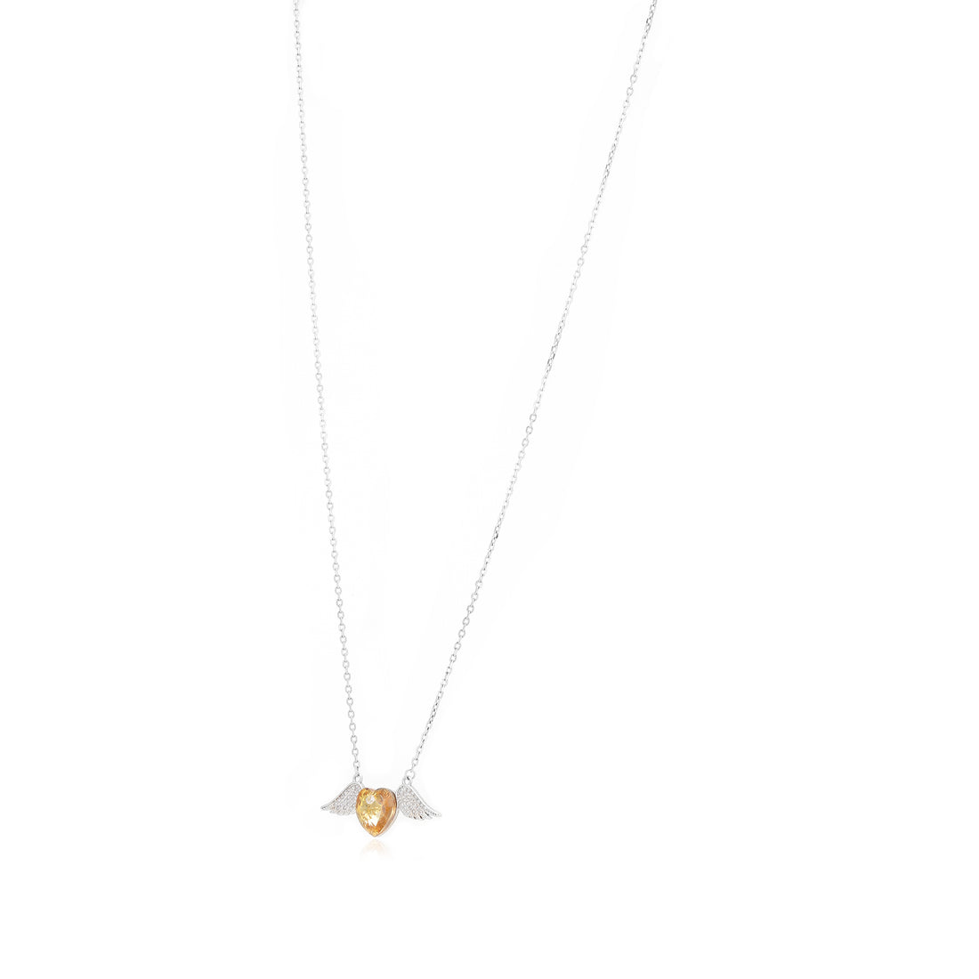 Golden Heart Rhodium Plated 925 Angelic Wings Chain Pendant