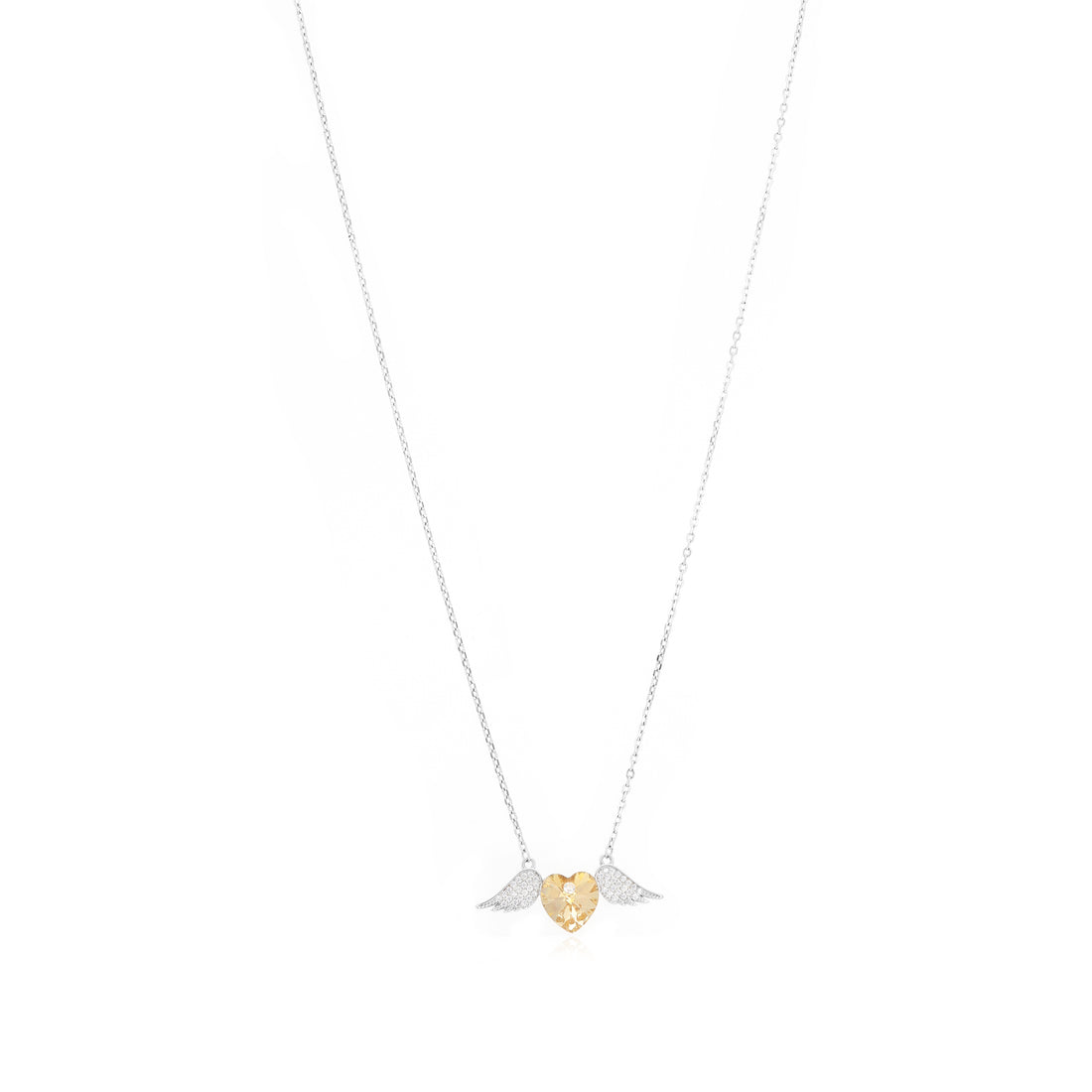 Golden Heart Rhodium Plated 925 Angelic Wings Chain Pendant