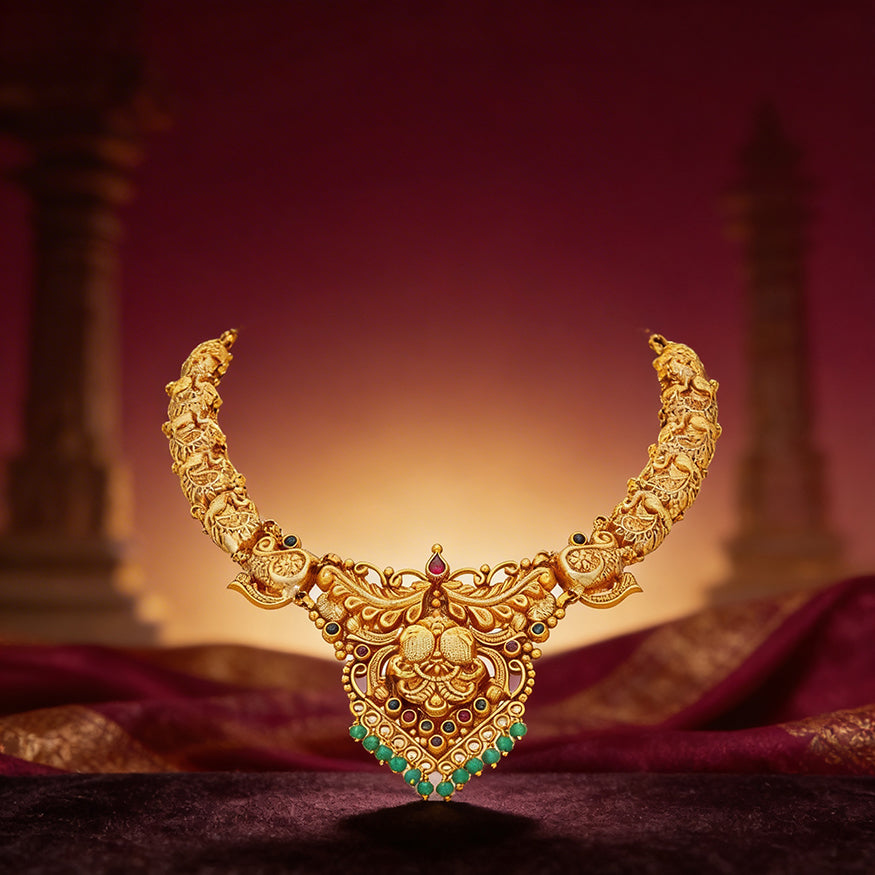 Golden Heritage Traditional Green Drop 925 Sterling Silver Necklace for Women