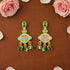Golden Kundan Style Green Pink Stone 925 Sterling Silver Pearl Drop Earring for Women