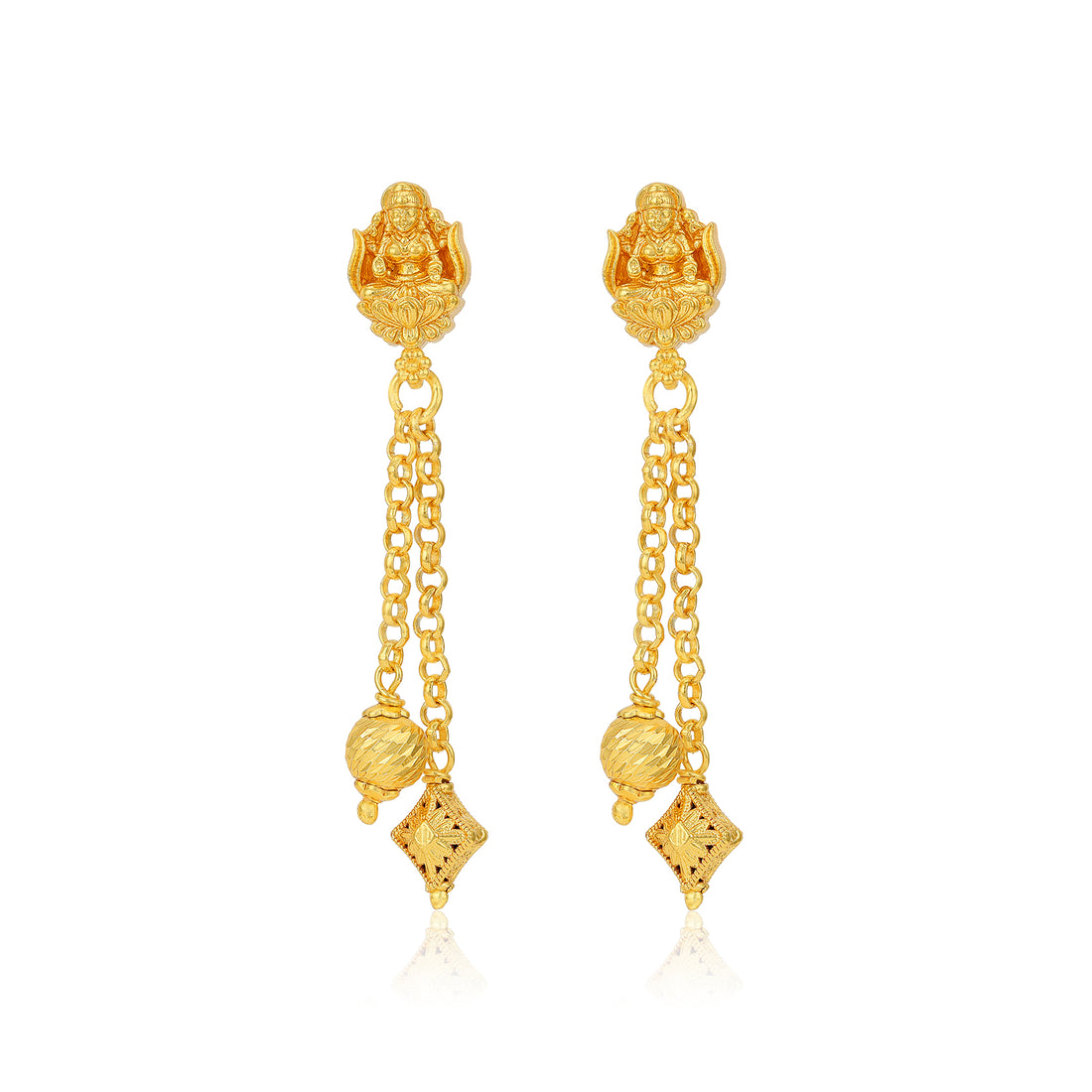 Golden Lakshmi Dual Dangle Openwork Drop 925 Sterling Silver Earring for Women