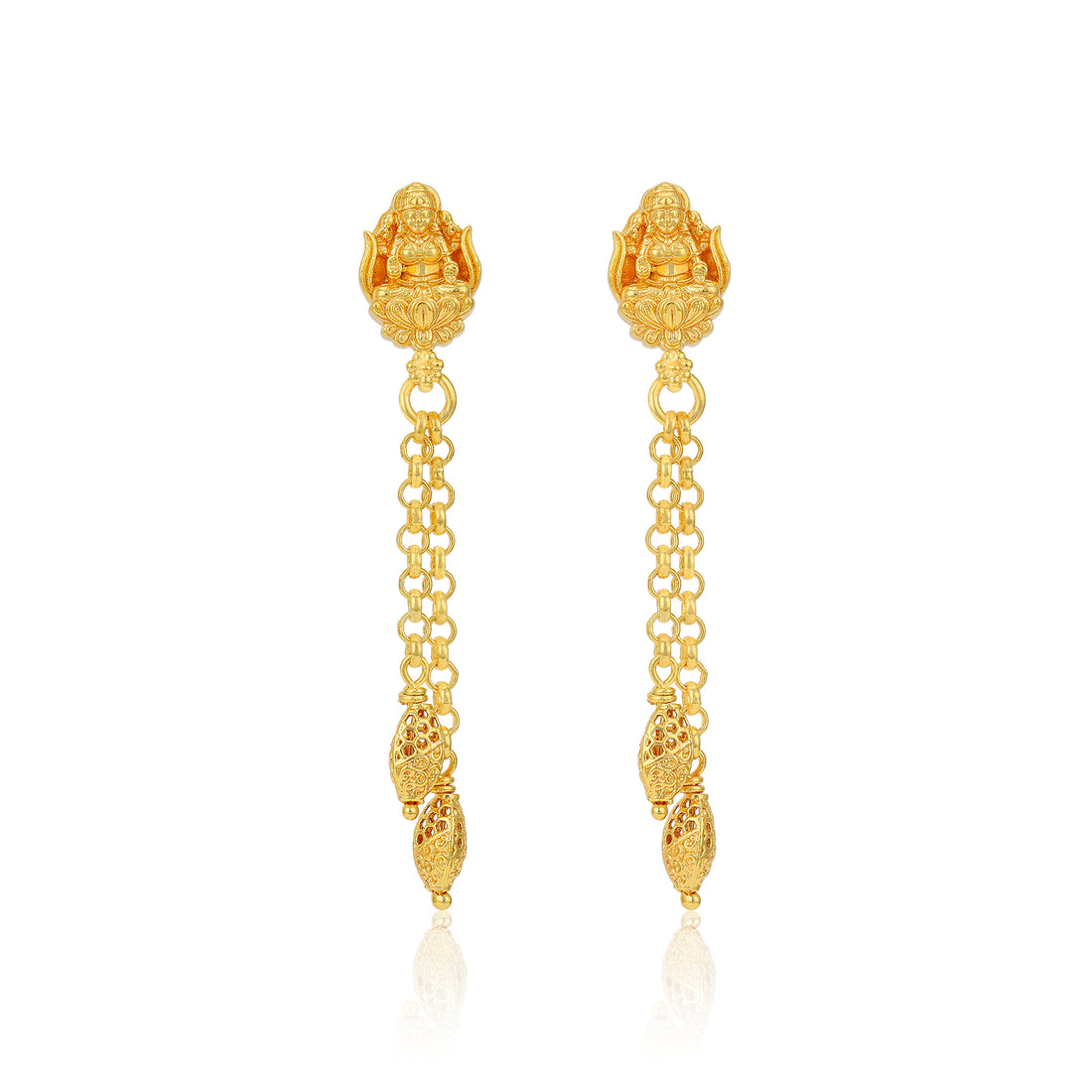 Golden Lakshmi Motif Dual Openwork Dangle 925 Sterling Silver Earring for Women