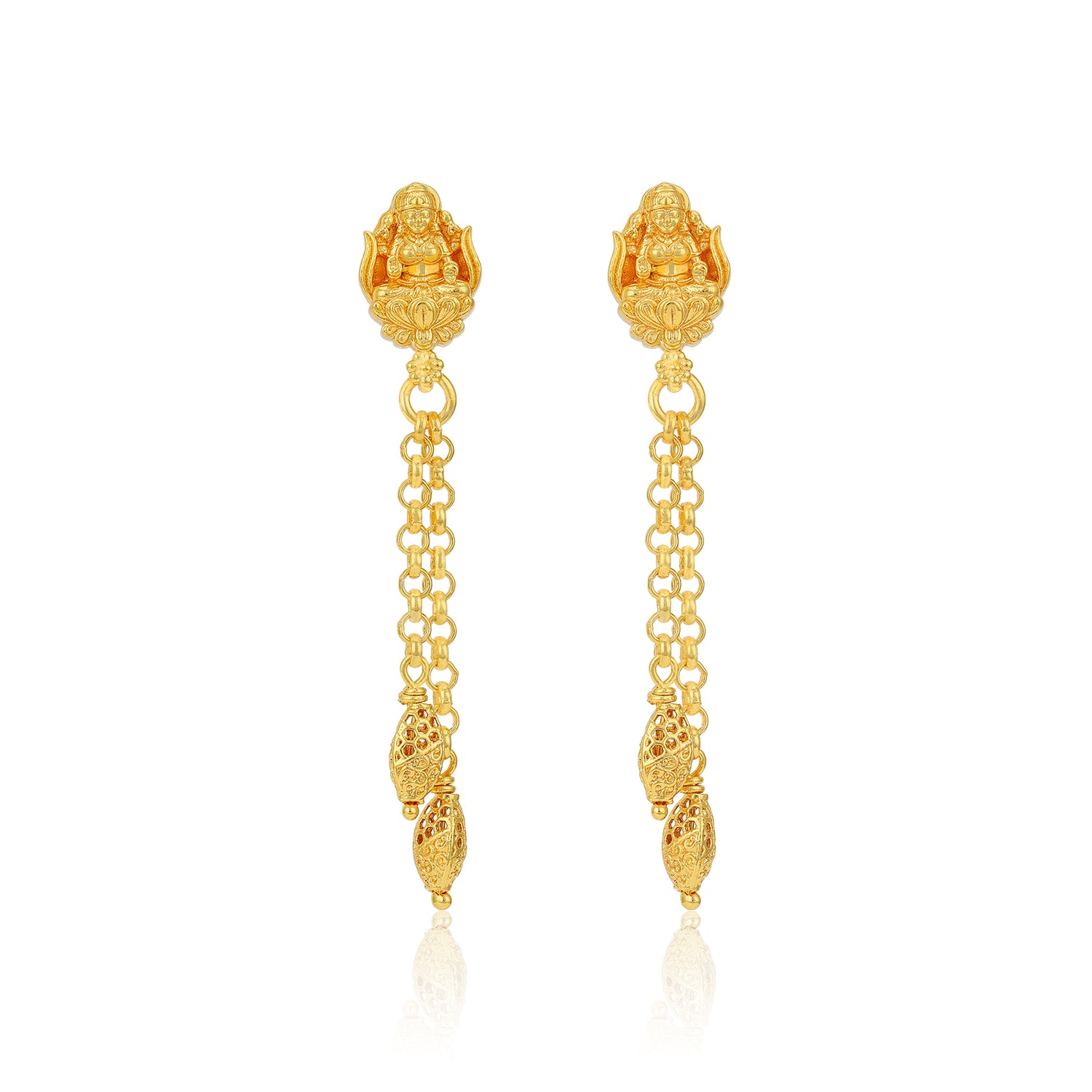 Golden Lakshmi Motif Dual Openwork Dangle 925 Sterling Silver Earring for Women