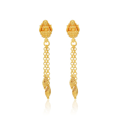 Golden Lakshmi Motif Dual Openwork Dangle 925 Sterling Silver Earring for Women