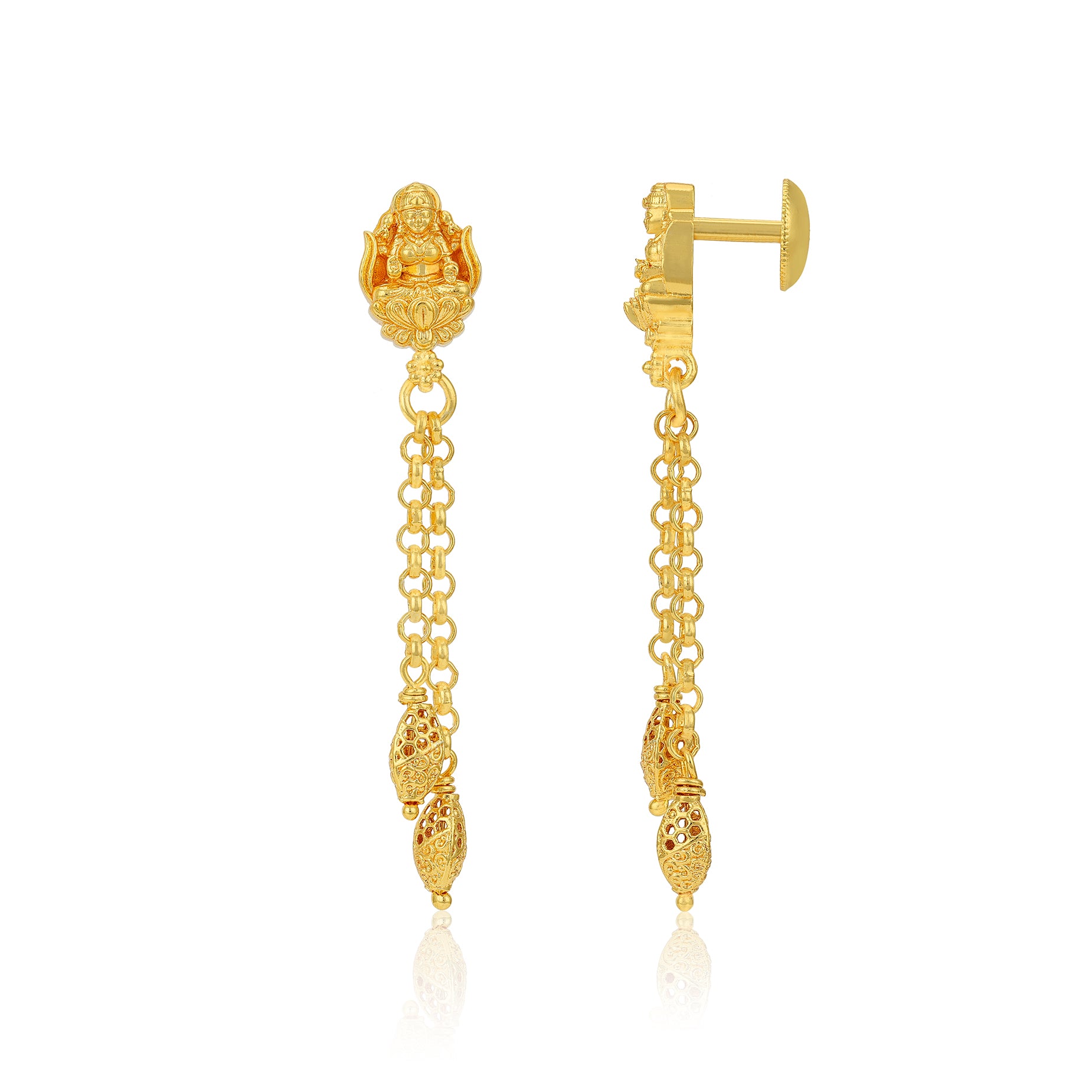 Golden Lakshmi Motif Dual Openwork Dangle 925 Sterling Silver Earring for Women