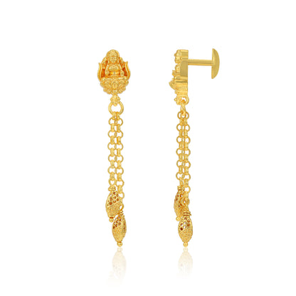 Golden Lakshmi Motif Dual Openwork Dangle 925 Sterling Silver Earring for Women
