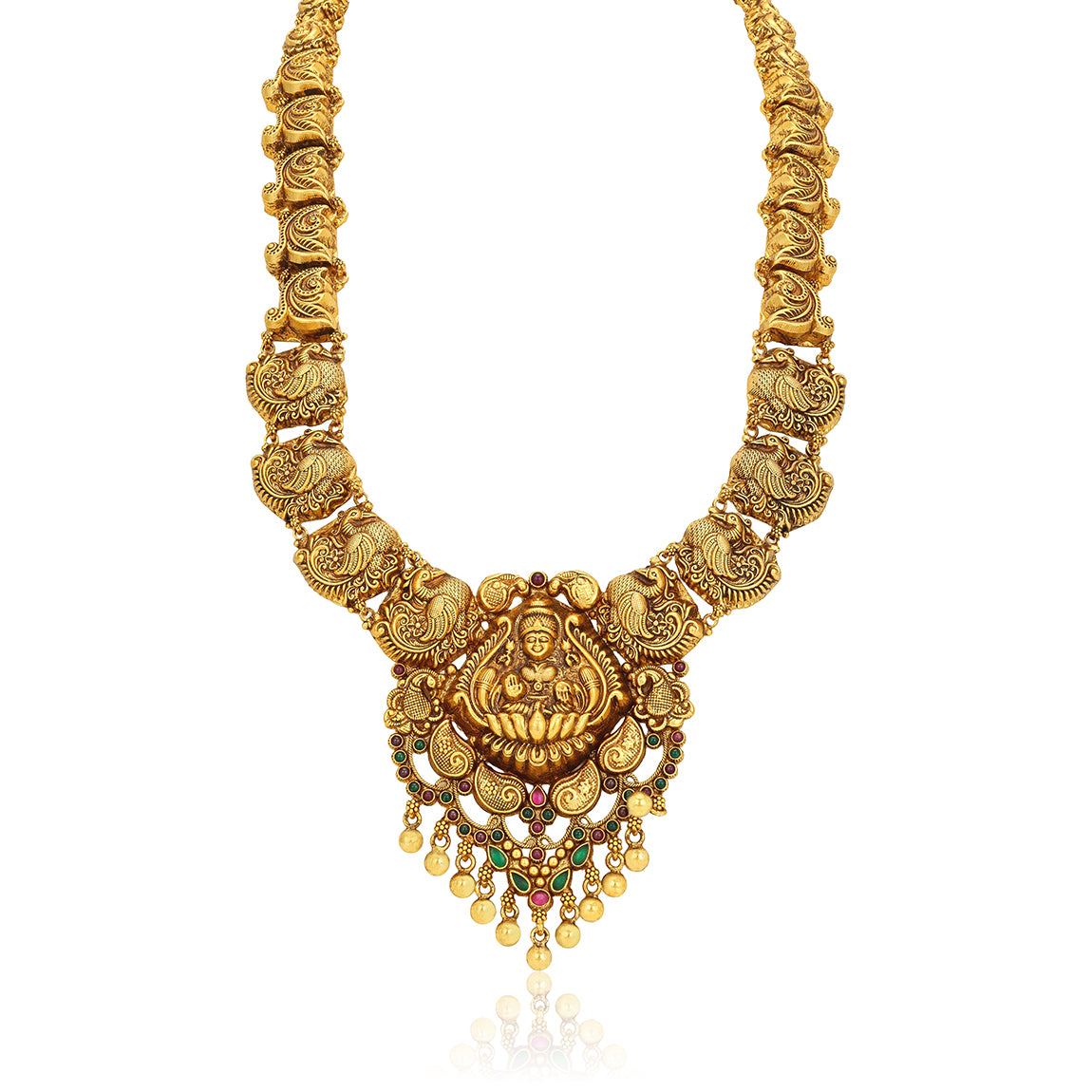 Golden Lakshmi Peacock Motif 925 Sterling Silver Gold Drop Haram for Women