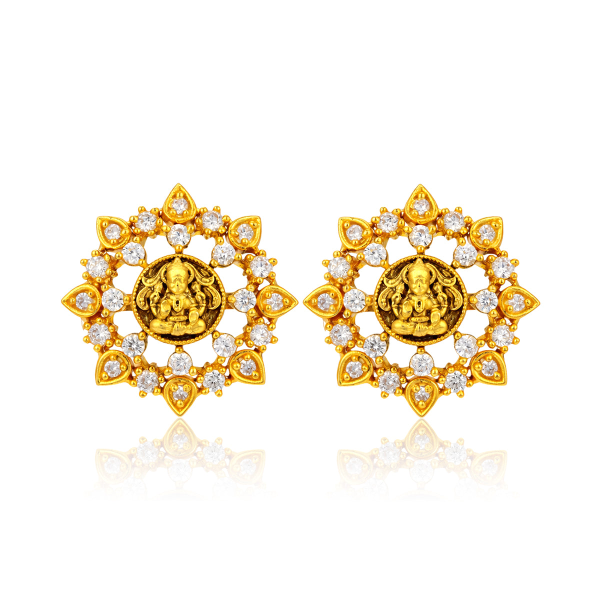 Golden Lakshmi Sparkling Teardrop Halo 925 Sterling Silver Earring for Women