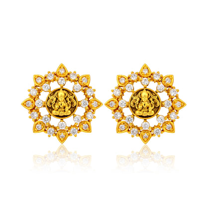 Golden Lakshmi Sparkling Teardrop Halo 925 Sterling Silver Earring for Women