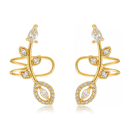 Golden Leaf Radiance 925 Sterling Silver Designer Earrings
