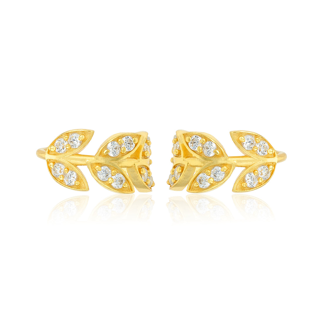 Golden Leaf Crystal Bloom 925 Sterling Silver Cuff Earrings