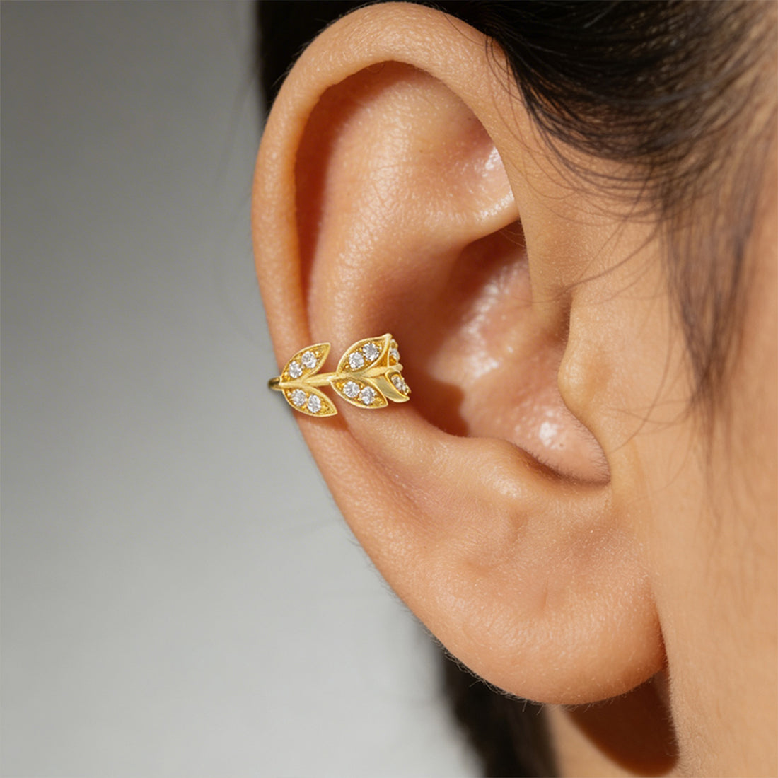 Golden Leaf Crystal Bloom 925 Sterling Silver Cuff Earrings for Women