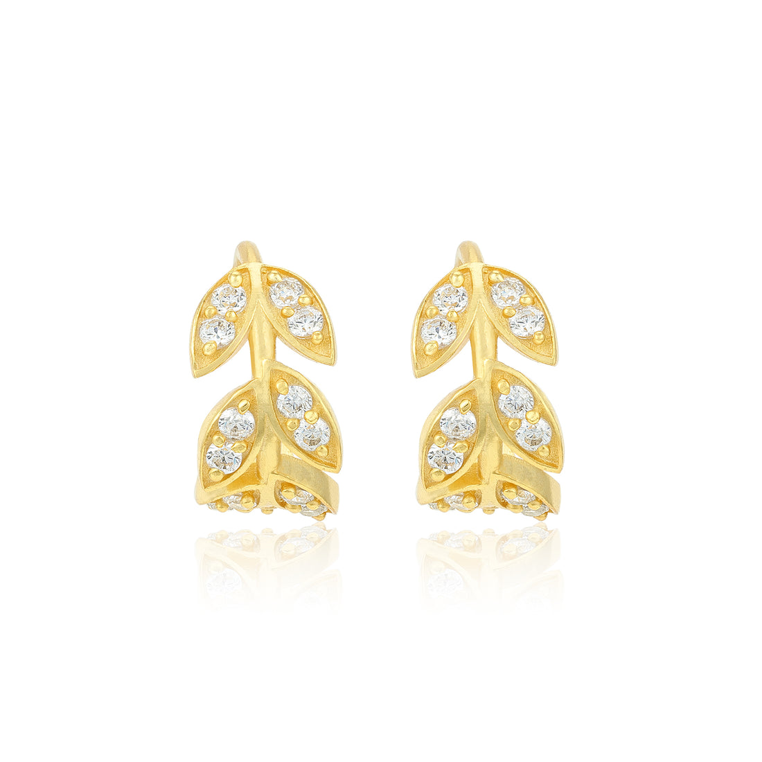 Golden Leaf Crystal Bloom 925 Sterling Silver Cuff Earrings for Women