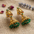 Golden Leaf Pattern Green Bead Drop 925 Sterling Silver Jhumka for Women
