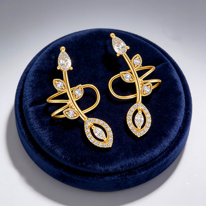 Golden Leaf Radiance 925 Sterling Silver Designer Earrings