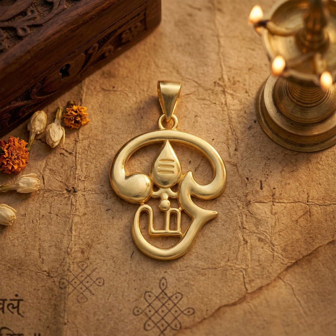 Golden Lord Muruga OM 925 Sterling Silver Pendant for Men