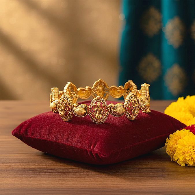Golden Lord Vishnu Paisley Pattern 925 Sterling Silver Bangle for Women
