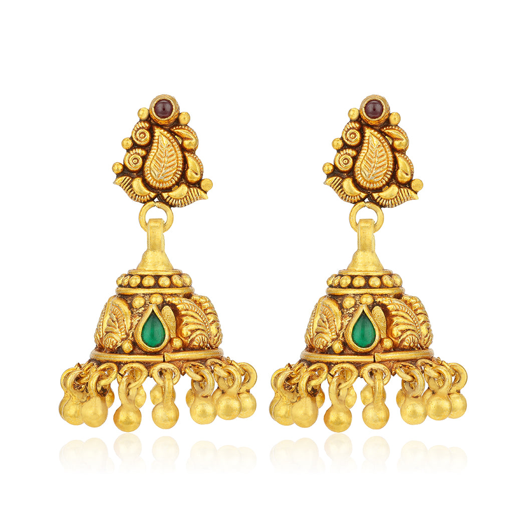Golden Manga Motif 925 Sterling Silver Gold Drop Jhumka for Women