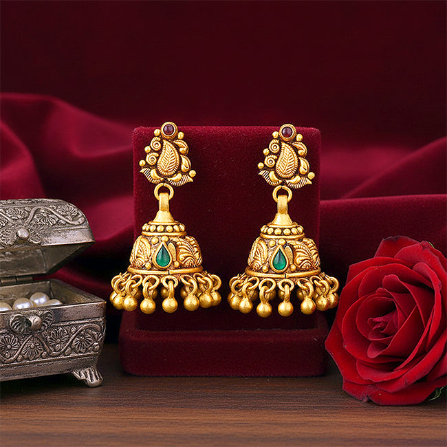 Golden Manga Motif 925 Sterling Silver Gold Drop Jhumka for Women