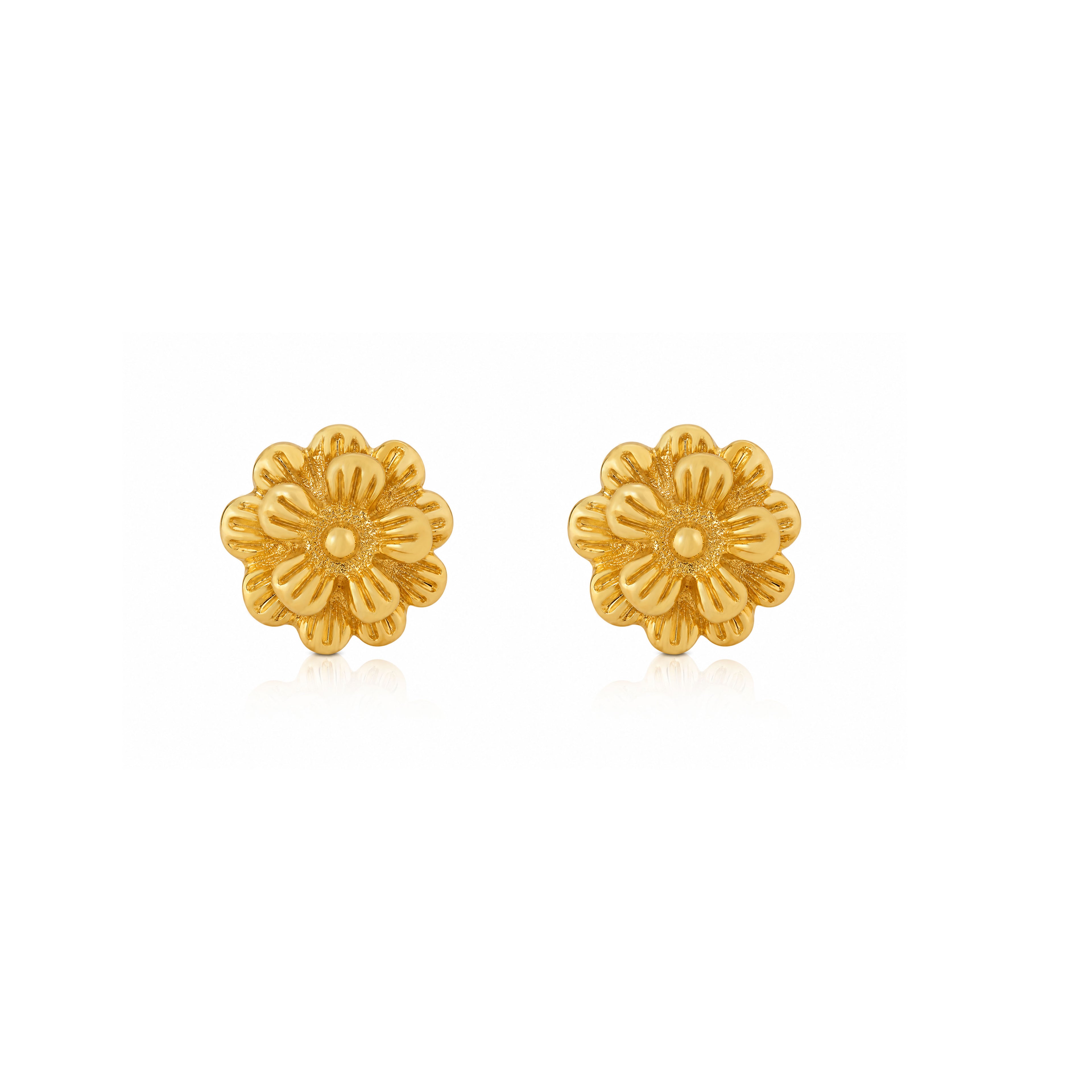 Golden Marigold Textured Floral Ear Studs
