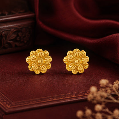 Golden Marigold Textured Floral Ear Studs