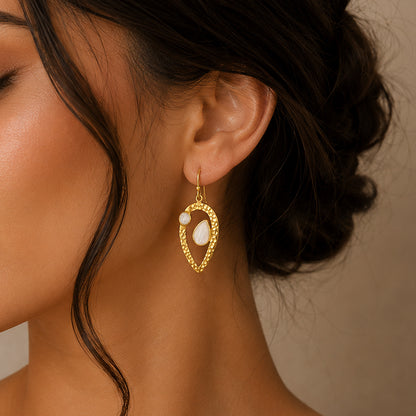 Golden Moonstone Petal 925 Sterling Silver Designer Earring