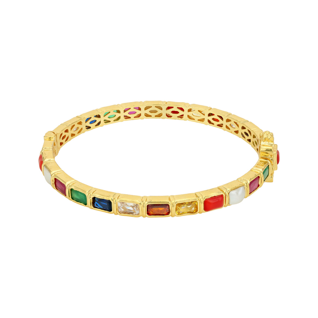 Golden Navaratna 925 Sterling Silver Multicolour Bangle for Women