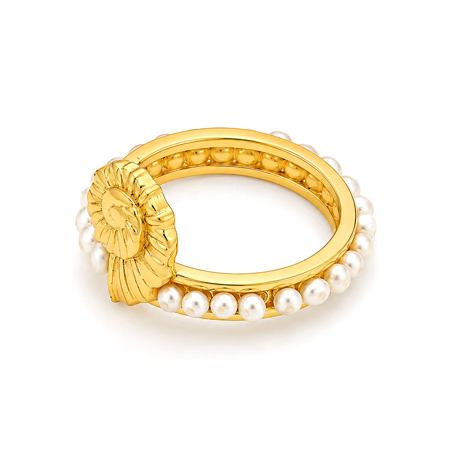 Golden Ocean Coil Pearl Sculptural Contemporary Designer Ring
