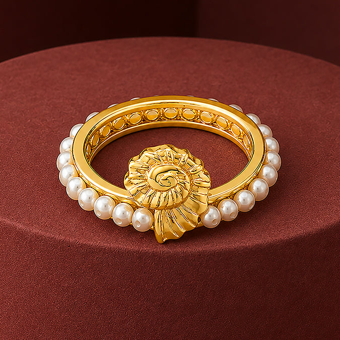 Golden Ocean Coil Pearl Sculptural Contemporary Designer Ring