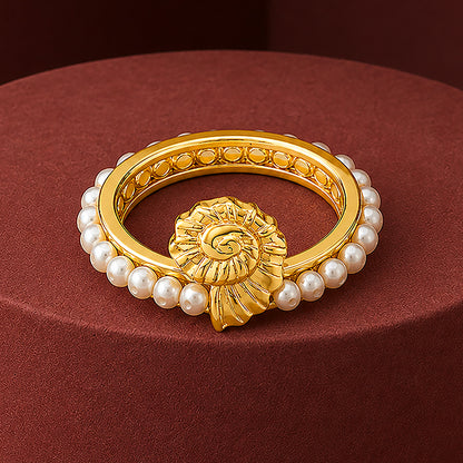 Golden Ocean Coil Pearl Sculptural Contemporary Designer Ring