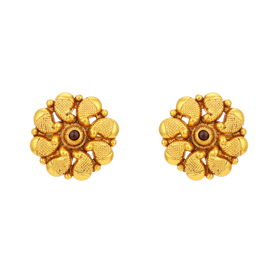 Golden Paisely Cluster Red Stone 925 Sterling Silver Stud for Women
