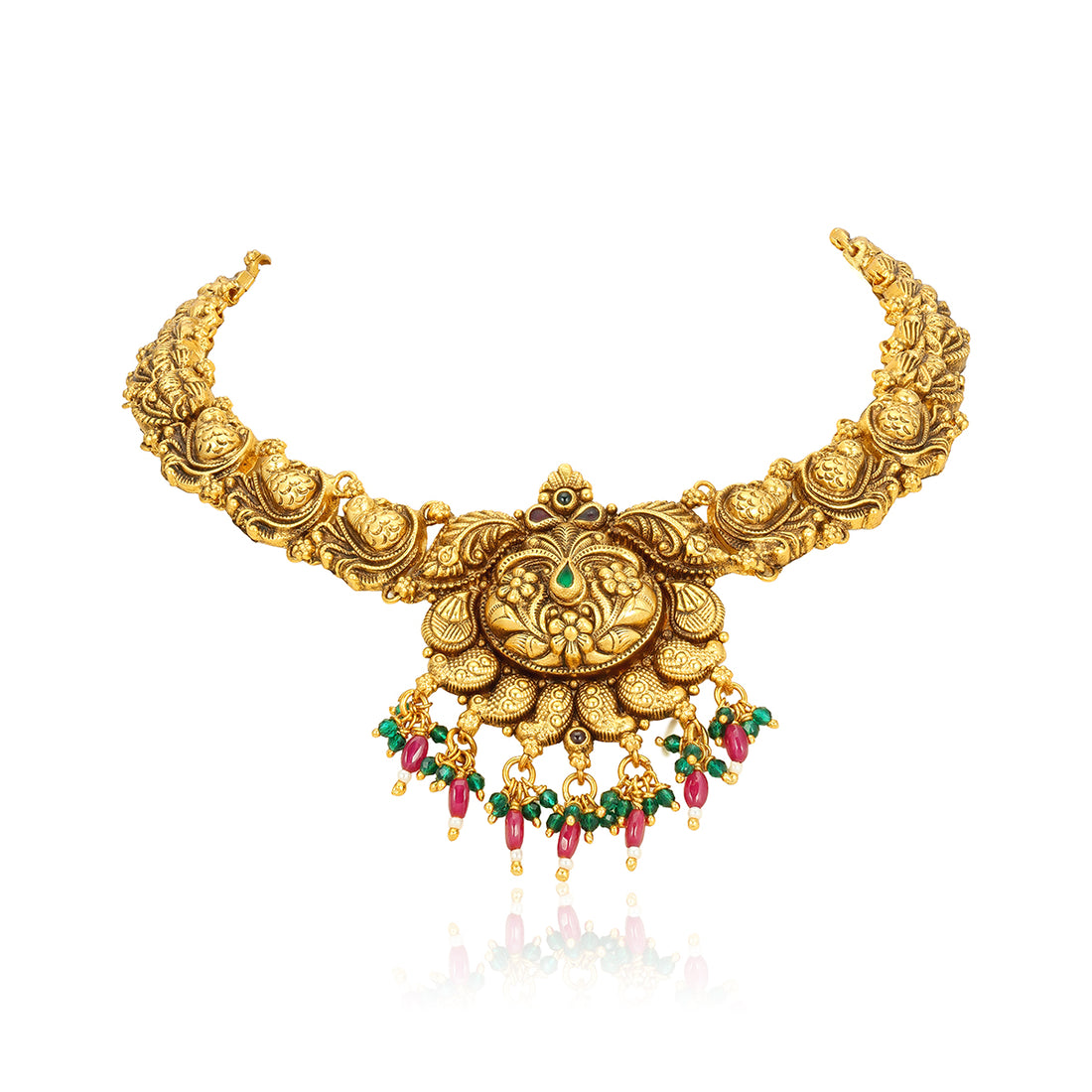 Golden Peacock Paisley Motif 925 Sterling Silver Green Pink Drop Necklace for Women