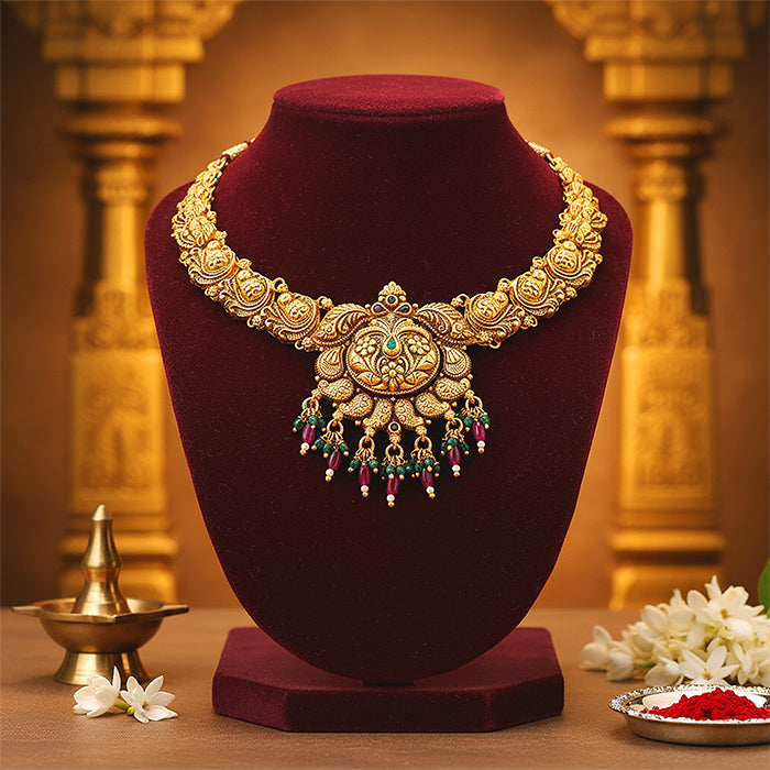 Golden Peacock Paisley Motif 925 Sterling Silver Green Pink Drop Necklace for Women