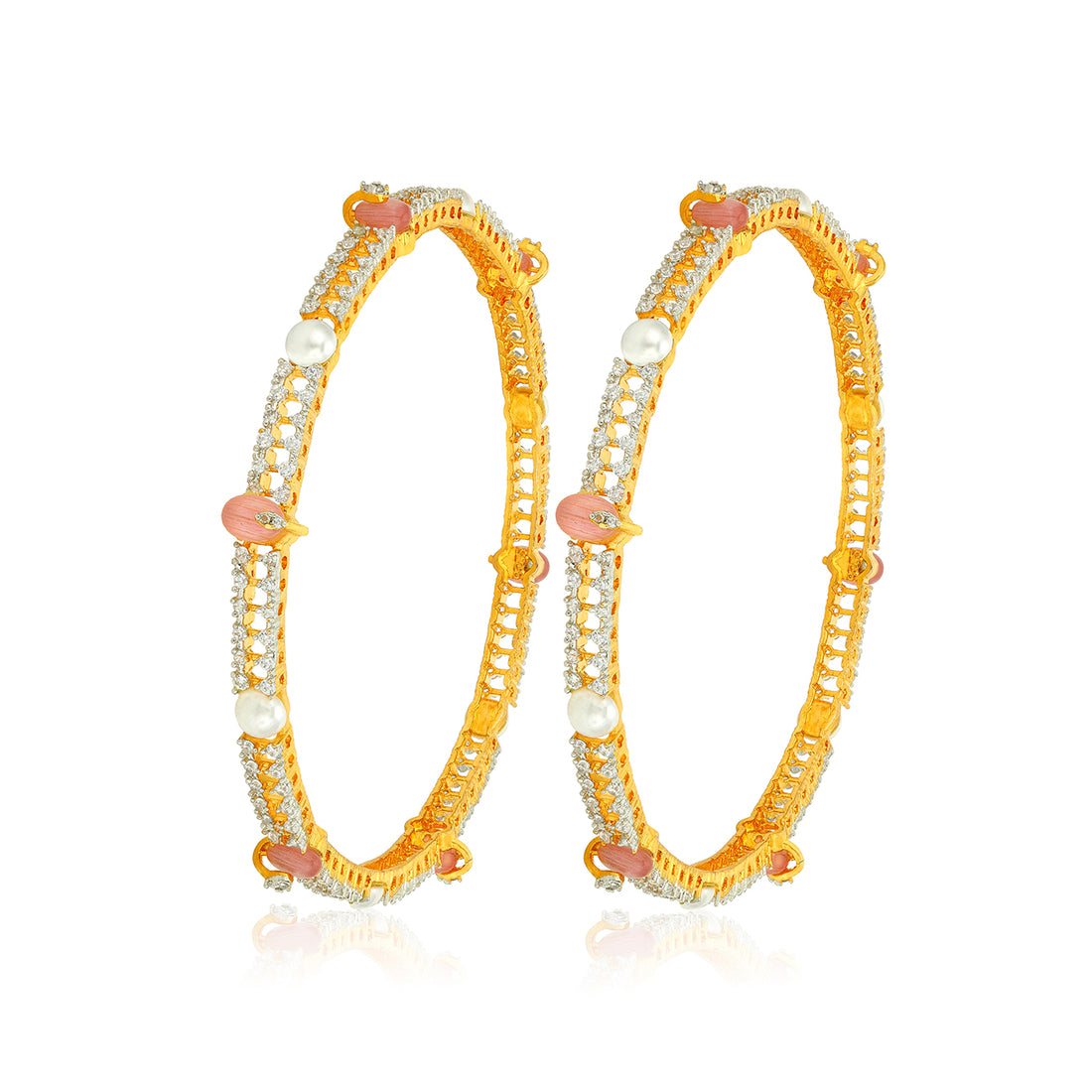 Golden Pearl and Peach Stone Accent 925 Sterling Silver Bangle for Women