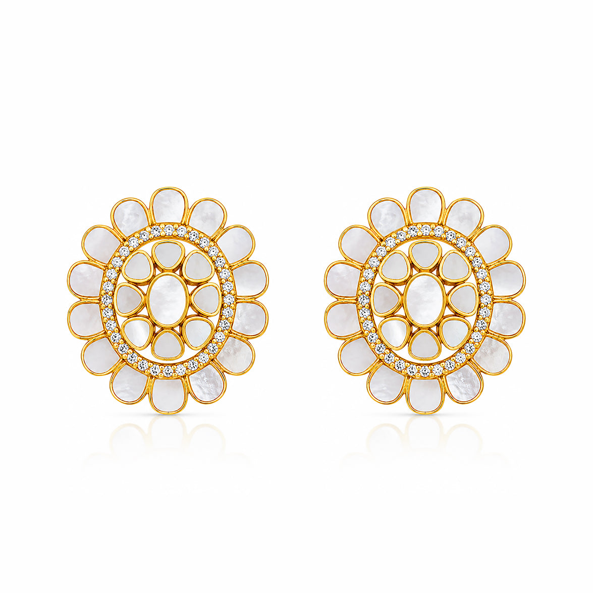 Golden Petal 925 Sterling Silver Mother of Pearl Earrings