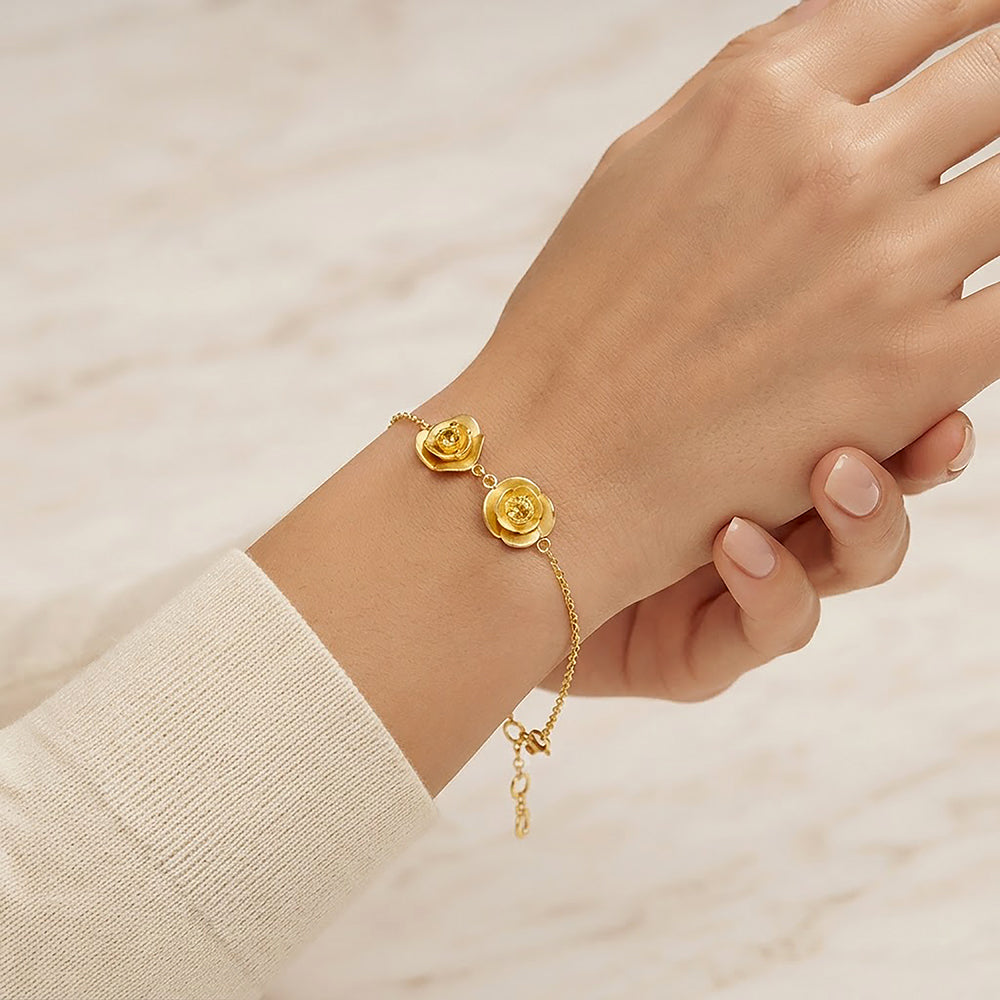 Golden Petal Duo Crystal Romantic Designer Chain Bracelet