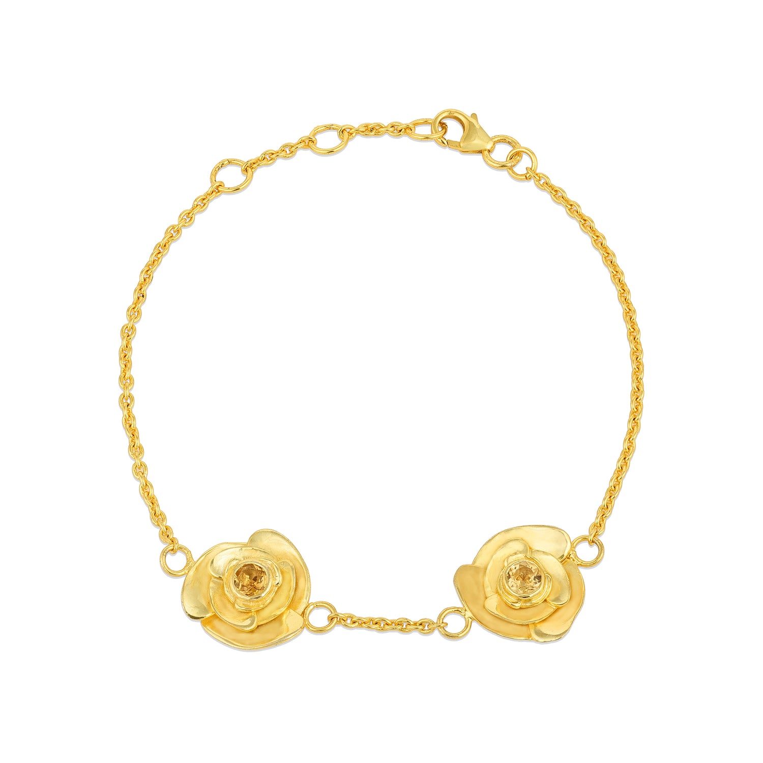 Golden Petal Duo Crystal Romantic Designer Chain Bracelet