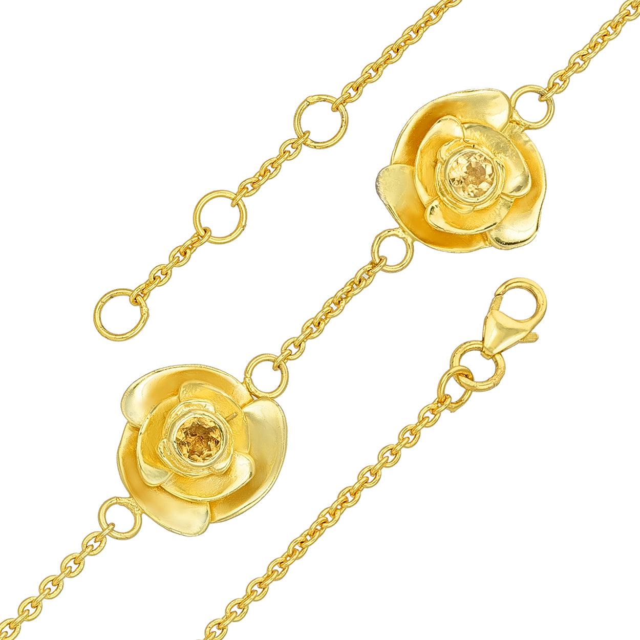 Golden Petal Duo Crystal Romantic Designer Chain Bracelet