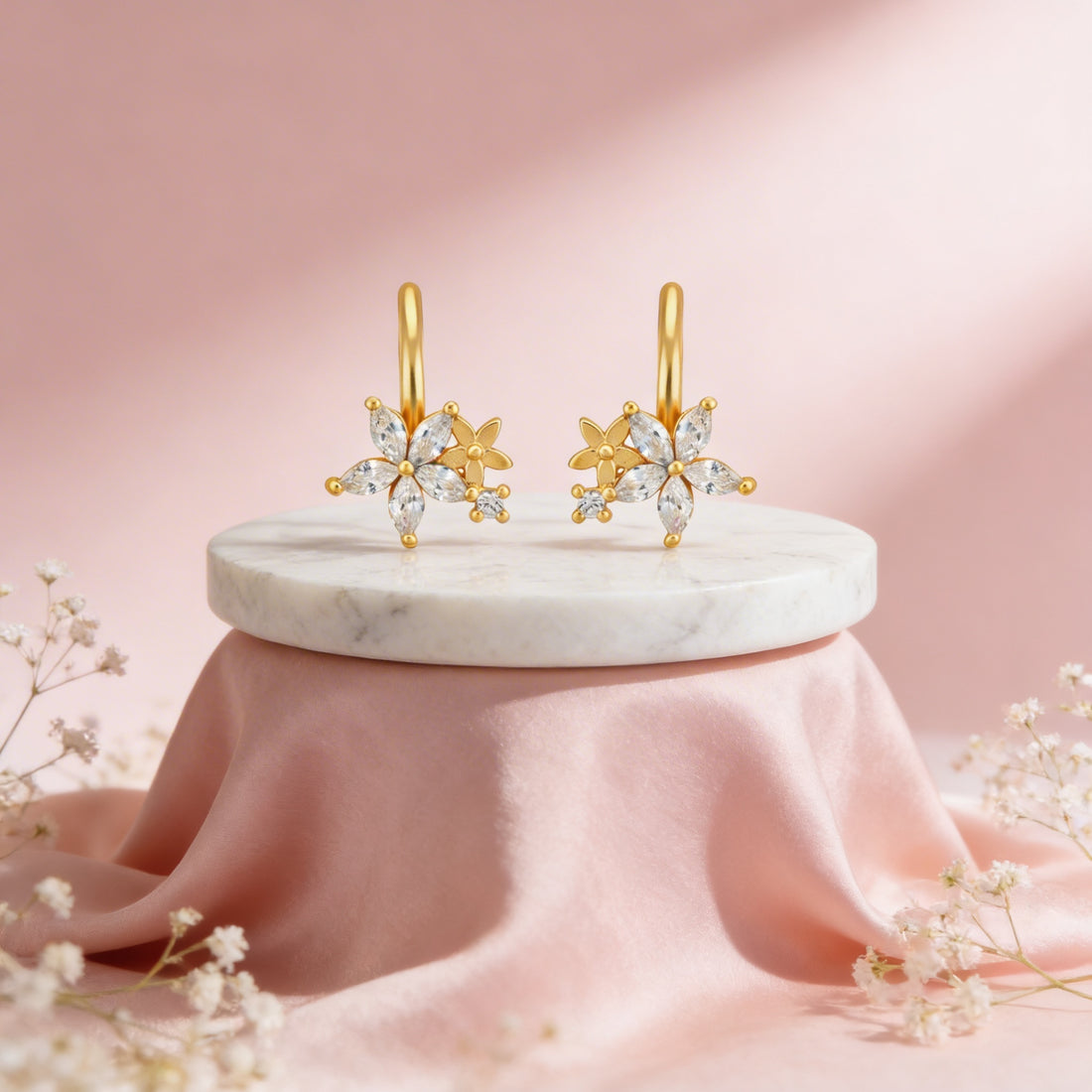Golden Petal Radiance Non Piercing Earrings