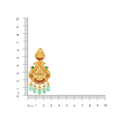 Golden Pink Green Stones Goddess Lakshmi Seated on Lotus Between Peacocks 925 Sterling Silver Green Drop Bridal Earrings for Women