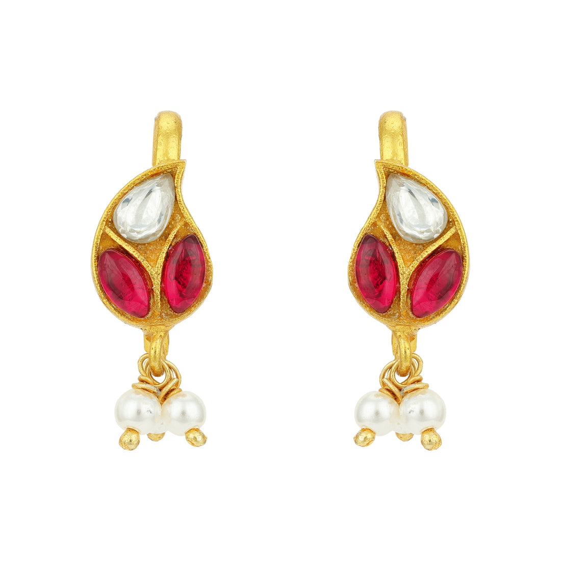 Golden Pink Stone Paisley Pattern 925 Sterling Silver Pearl Drop Earring for Women