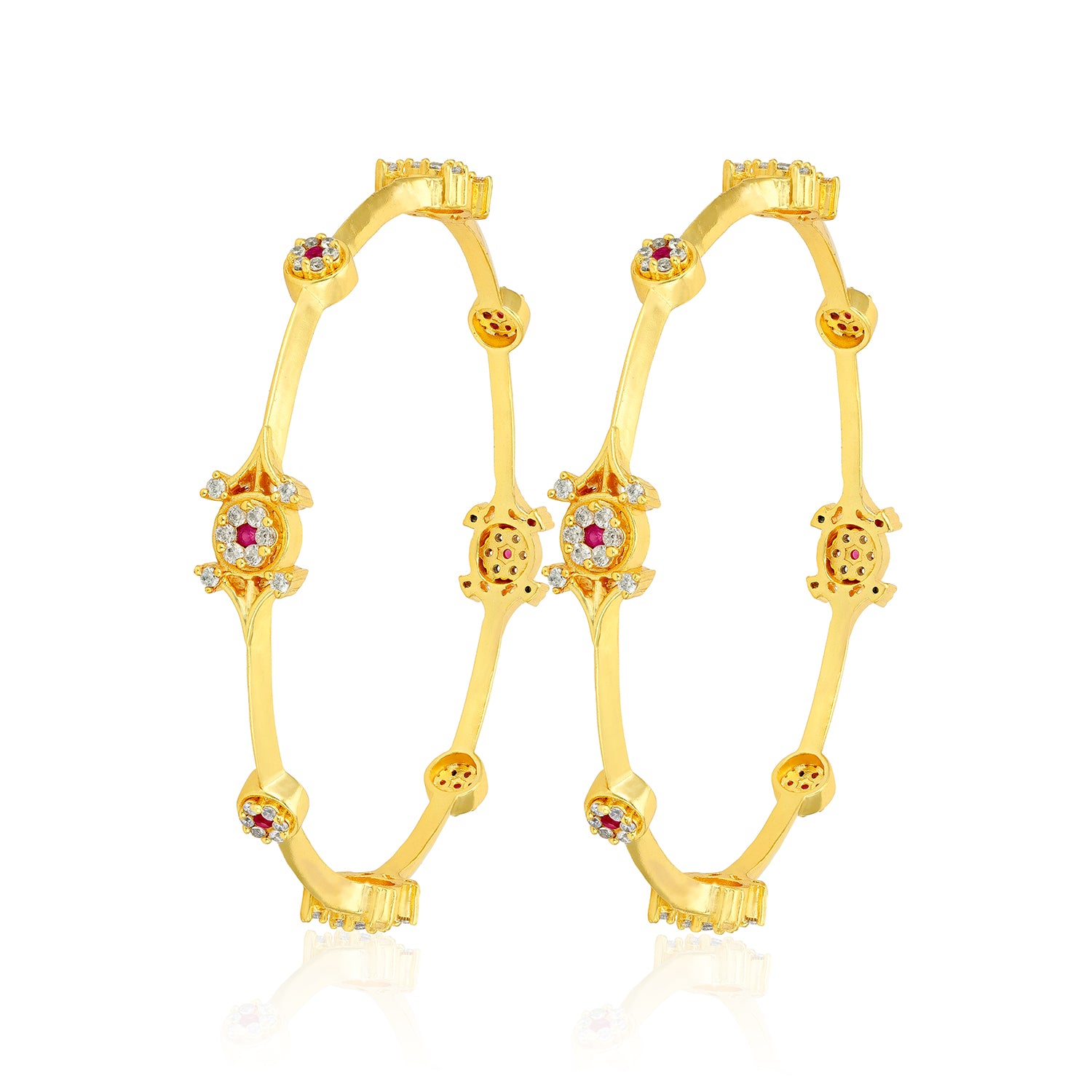 Golden Pink Stone Sparkling Bloom 925 Sterling Silver Bangle