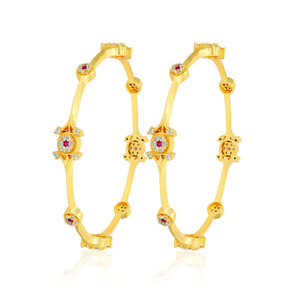 Golden Pink Stone Sparkling Bloom 925 Sterling Silver Bangle