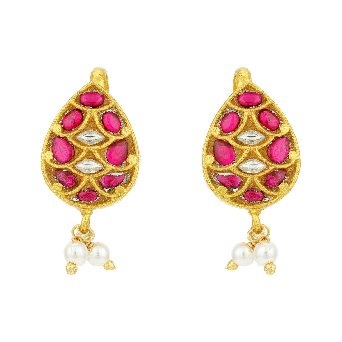 Golden Pink Stone Teardrop 925 Sterling Silver Pearl Drop Earrings for Women